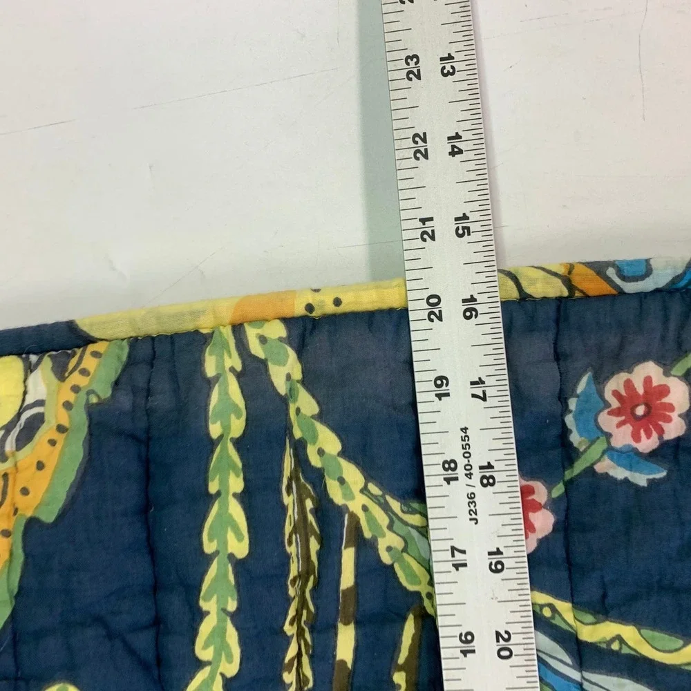 Pottery Barn Kantha Bird‎ Floral Quilted Pillow Sham Navy White Cotton Tie